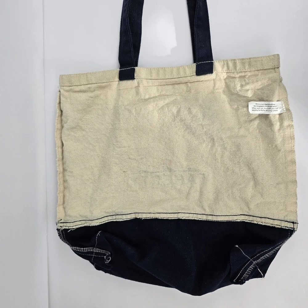 Faherty Brand Cotton Canvas Tote Bag Signature Logo‎ 15×14.5 Navy Cream